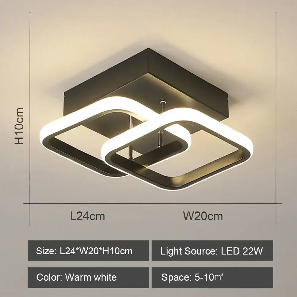 Modern black square decorbites led ceiling light with two interlocking white led rings for home and living room lighting