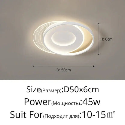 Modern white circular decorBites led ceiling lights with concentric rings and warm glow for living room and kitchen decor