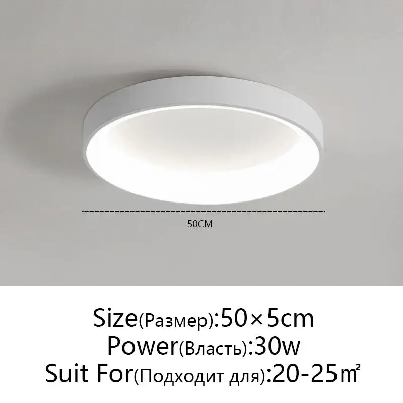 A sleek white 50cm DecorBites led ceiling light with modern minimalist design, dimmable for living room and bedroom