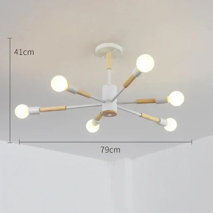 Modern white and wood-toned decorbites led ceiling lights with six arms and spherical bulbs for livingroom and bedroom