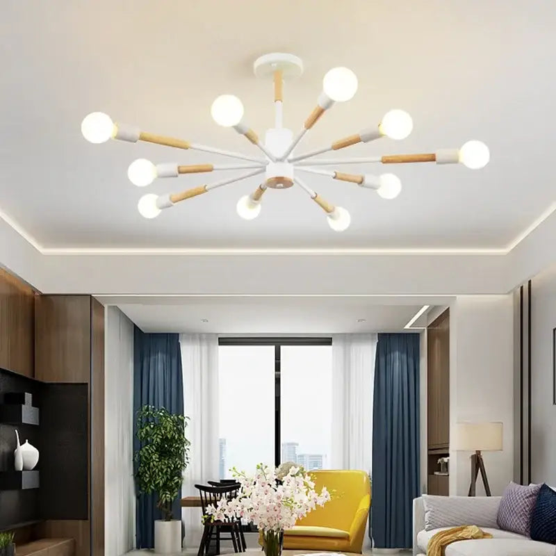Modern white and wood-toned DecorBites LED ceiling lights with spherical bulbs for livingroom and bedroom decor