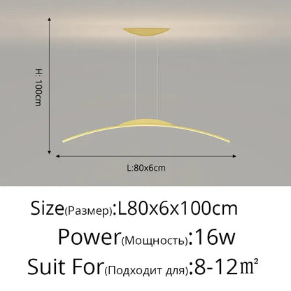 Modern minimalist decorbites led ceiling pendant lamp with sleek curved golden finish and thin suspension cords