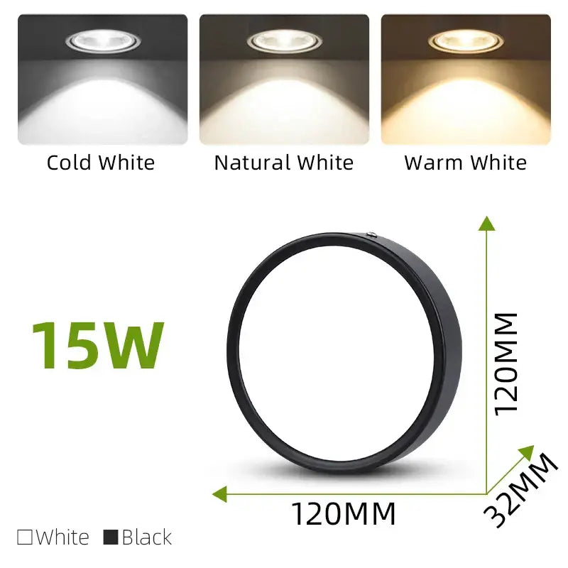 Black DecorBites™ 15w led ceiling spot recessed downlight with cold, natural, or warm white lighting options