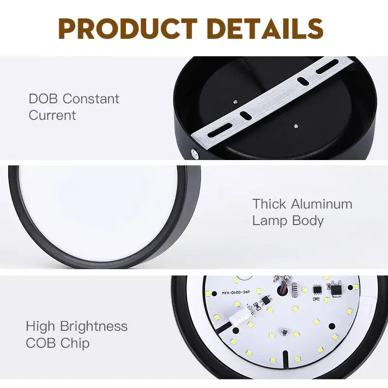 Black circular led ceiling spot with thick aluminum body and high brightness cob chip for home kitchen lighting