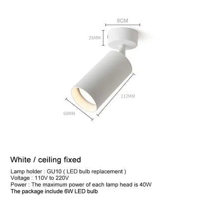 Decorbites led ceiling spotlight with white cylindrical body and adjustable head for modern interior lighting