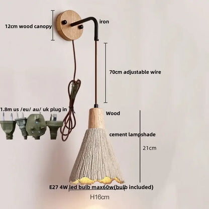 A rustic decorbites led cement wall light with wooden canopy iron arm and textured cement shade nordic modern sconce
