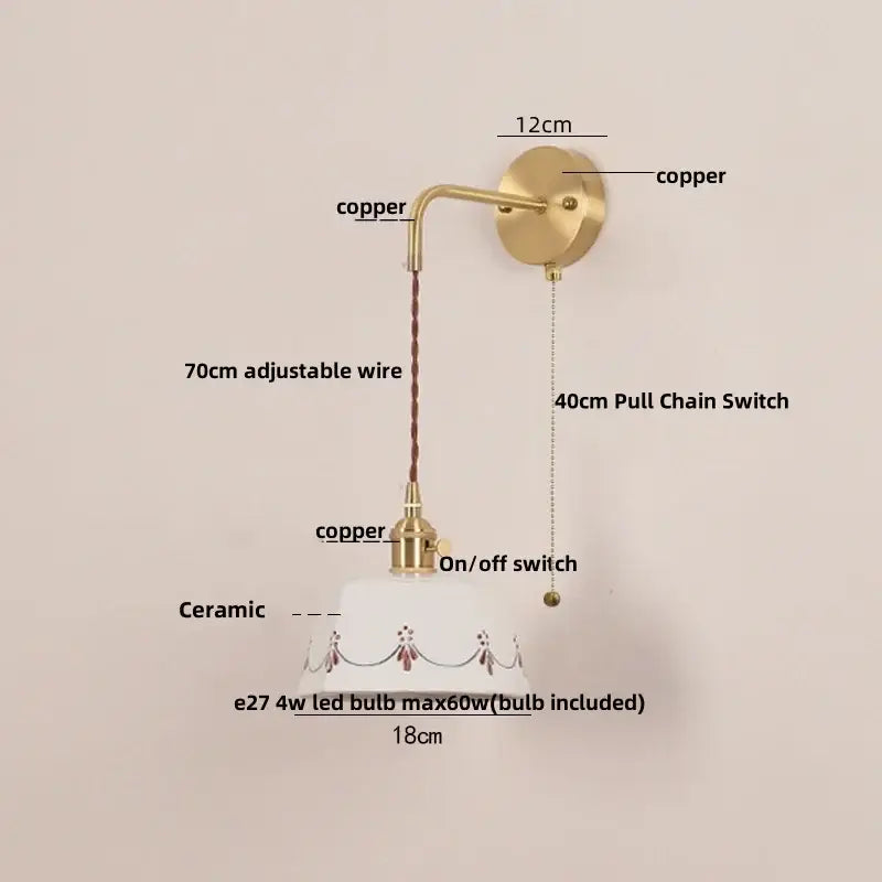 Decorbites led ceramic wall lamp white ceramic pendant with copper accents and floral pattern rotating up down light