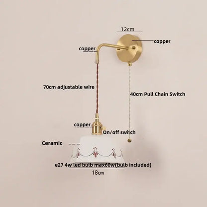Decorbites led ceramic wall lamp white ceramic pendant with copper accents and floral pattern rotating up down light