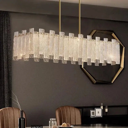 Decorbites led chandelier ceiling lamp with gold frame and clear crystal prisms for living room and bedroom lighting