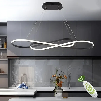 Modern infinity-shaped decorbites led chandelier with sleek black and white electroplated bands for living room use