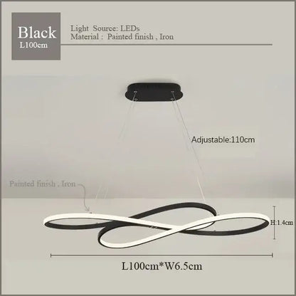 Black infinity-shaped decorbites led chandelier with painted iron finish for dining kitchen and living room lighting