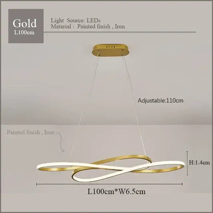 Gold-colored decorbites led chandelier with modern intertwined ring design and painted iron finish for living room use