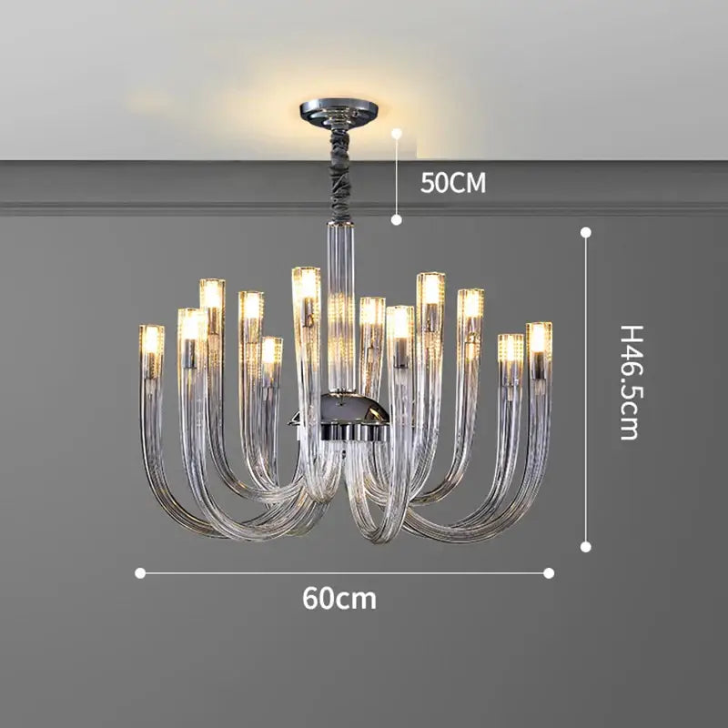 Modern crystal DecorBites LED chandelier with transparent glass arms and polished chrome accents lighting fixture for bedroom