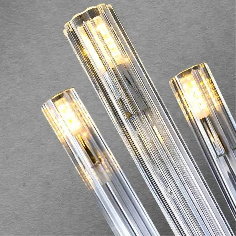 Clear faceted glass clear rods with warm yellow light in decorbites led chandelier modern lighting fixture