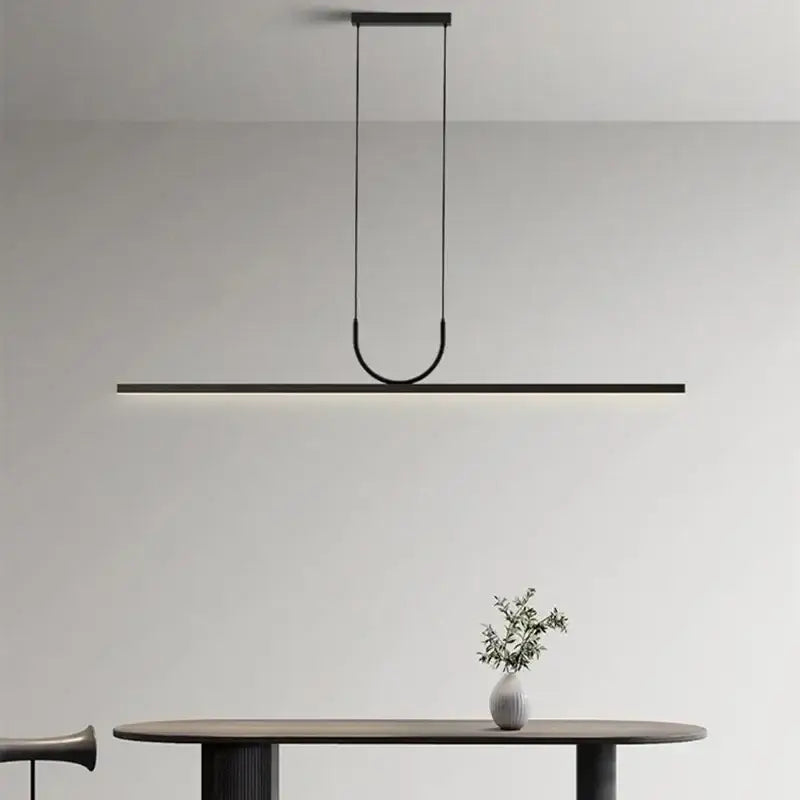 Minimalist black metal led chandelier with integrated led strip for kitchen islands by decorbites nordic minimalist design