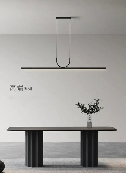 Minimalist black linear led chandelier with sleek modern design for kitchen islands in nordic minimalist style