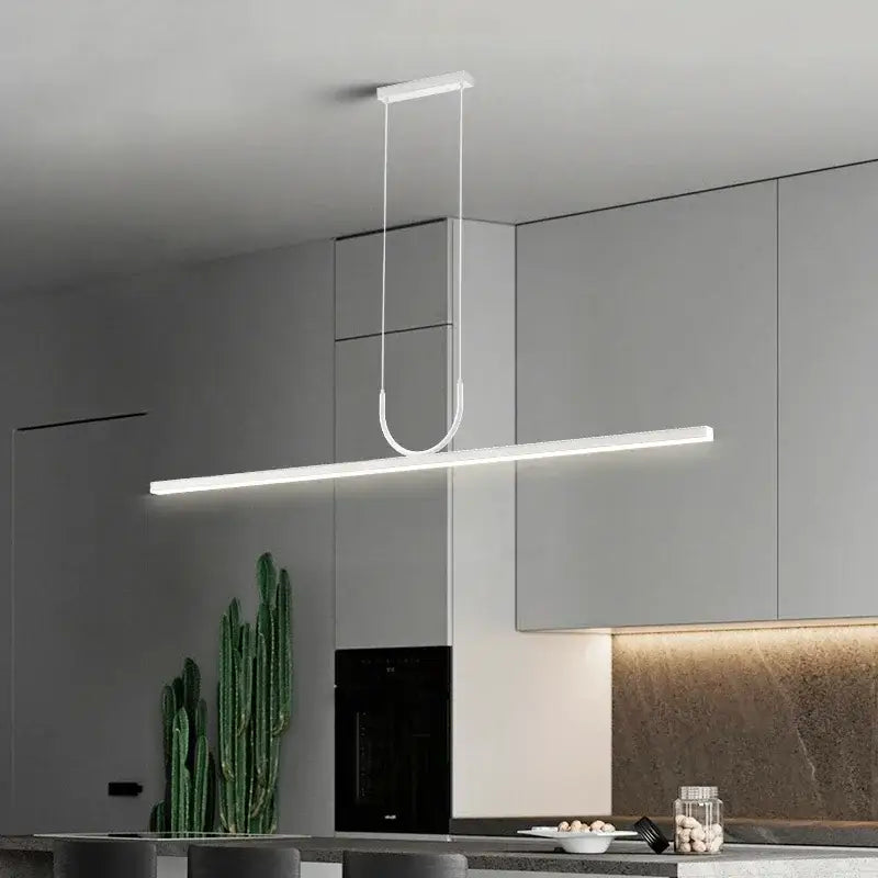 Modern white led chandelier with curved suspension cords designed for nordic minimalist dining rooms and kitchen islands