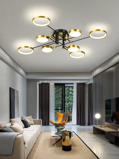 Modern gold and black circular rings led chandelier by decorbites led chandelier for adjustable living room lighting