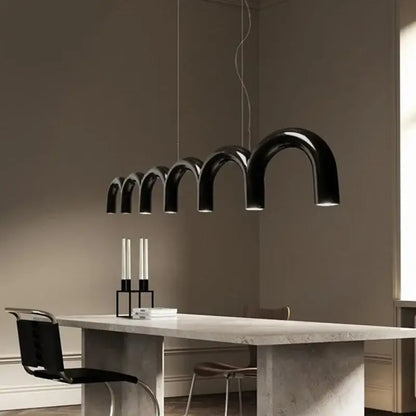 Black sleekly curved decorbites led chandelier with glossy finish for living room dining kitchen tables home decor lighting