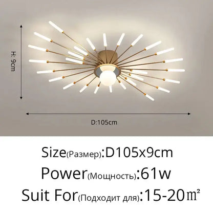Modern gold-toned decorbites led chandelier with white led rods radiating from a circular base for kids room lighting fixture
