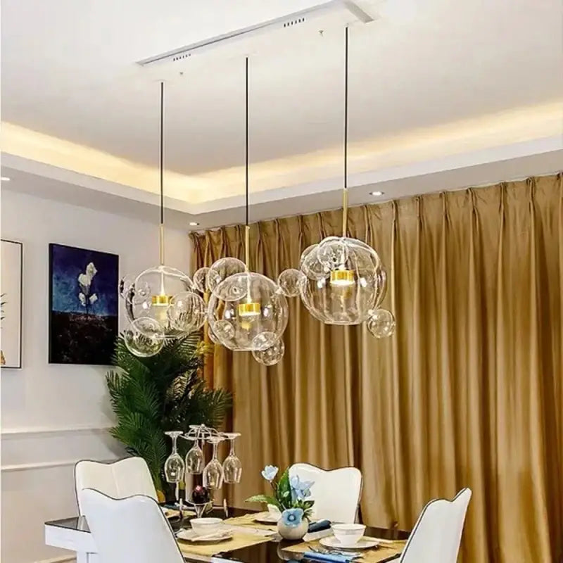 Modern glass bubble led chandelier with gold accents designed for nordic decor and decor led lighting solutions