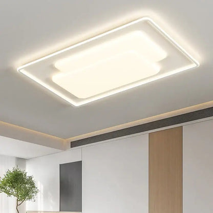 Modern rectangular decorbites led chandelier light with sleek white frame and soft diffused glow for indoor use