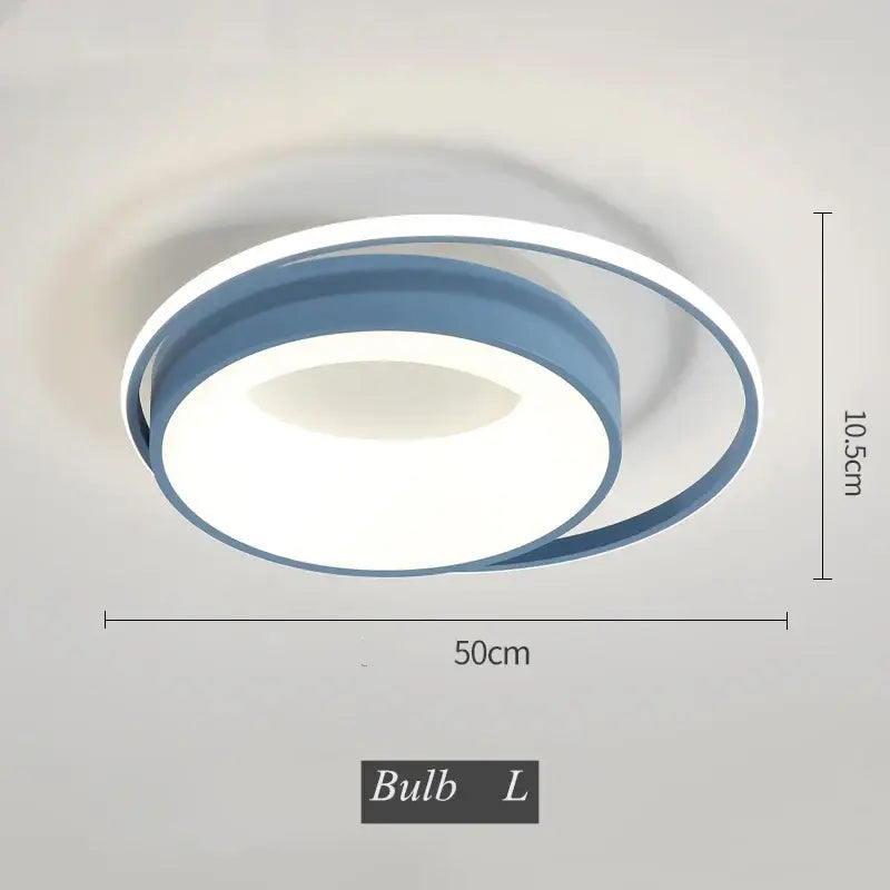 Modern circular DecorBites led chandelier with sleek blue and white acrylic concentric rings for living dining room