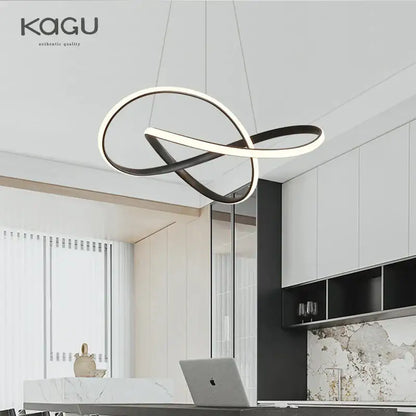 Modern infinity-loop chandelier light by DecorBites led chandelier featuring sleek black and white aluminum acrylic rings for dining rooms
