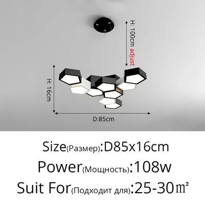 Modern black and white hexagonal led chandelier by decorbites with adjustable height and remote dimming for indoor use