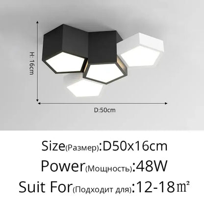 Modern hexagonal decorbites led chandelier light with sleek black and white design and three illuminated panels for indoor use