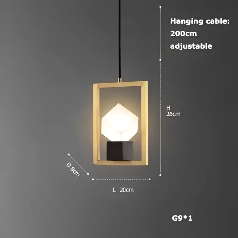 Gold-framed decorbites led chandelier with geometric white lampshade and black base for dining room lighting