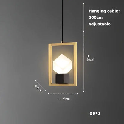 Gold-framed decorbites led chandelier with geometric white lampshade and black base for dining room lighting
