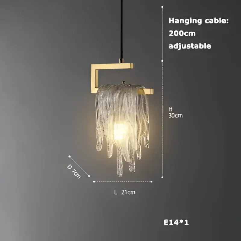 Modern geometric decorbites led chandelier with gold-toned metal frame and cascading translucent glass icicles for dining room