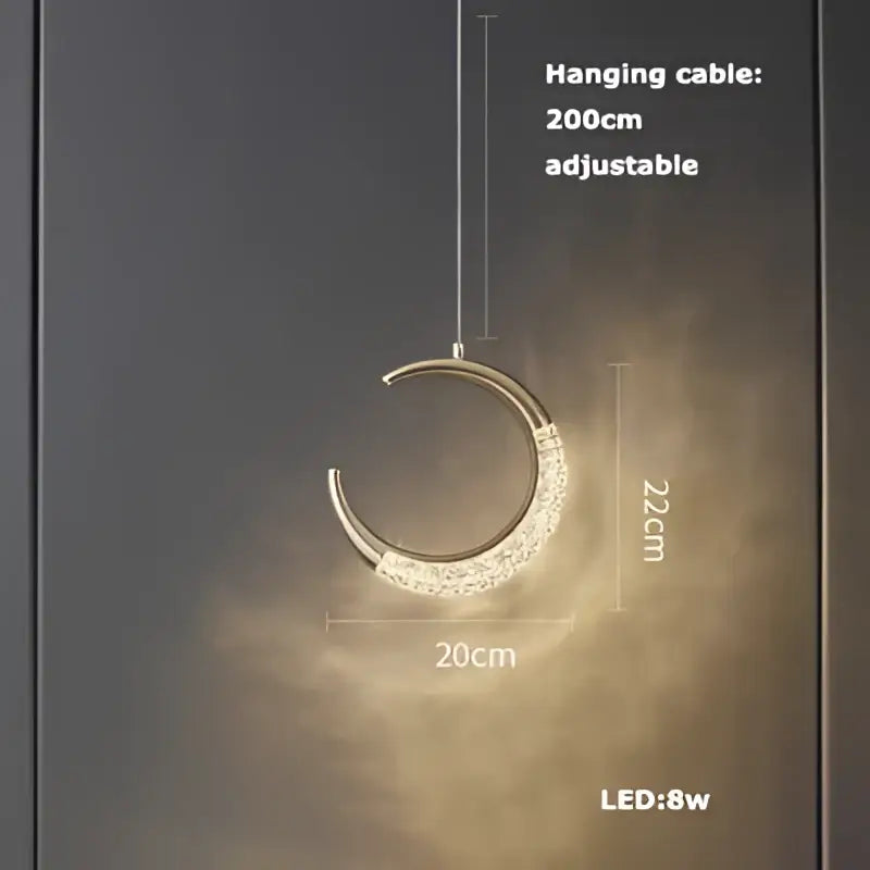 DecorBites LED chandelier lighting crescent-shaped with metallic finish and embedded crystals for dining room use