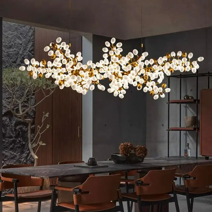 DecorBites led chandelier lighting with golden branch-style frame and frosted glass globes for living room and bedroom