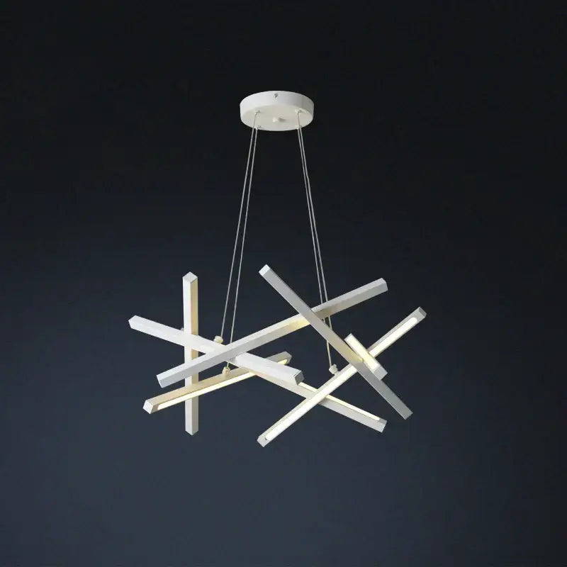 Modern white decorbites led chandelier with intersecting rectangular bars for living room and dining room decoration