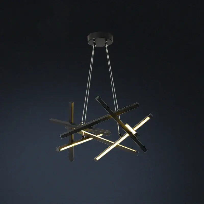 Modern black and gold geometric decorbites led chandelier with intersecting led bars for living room dining room lighting
