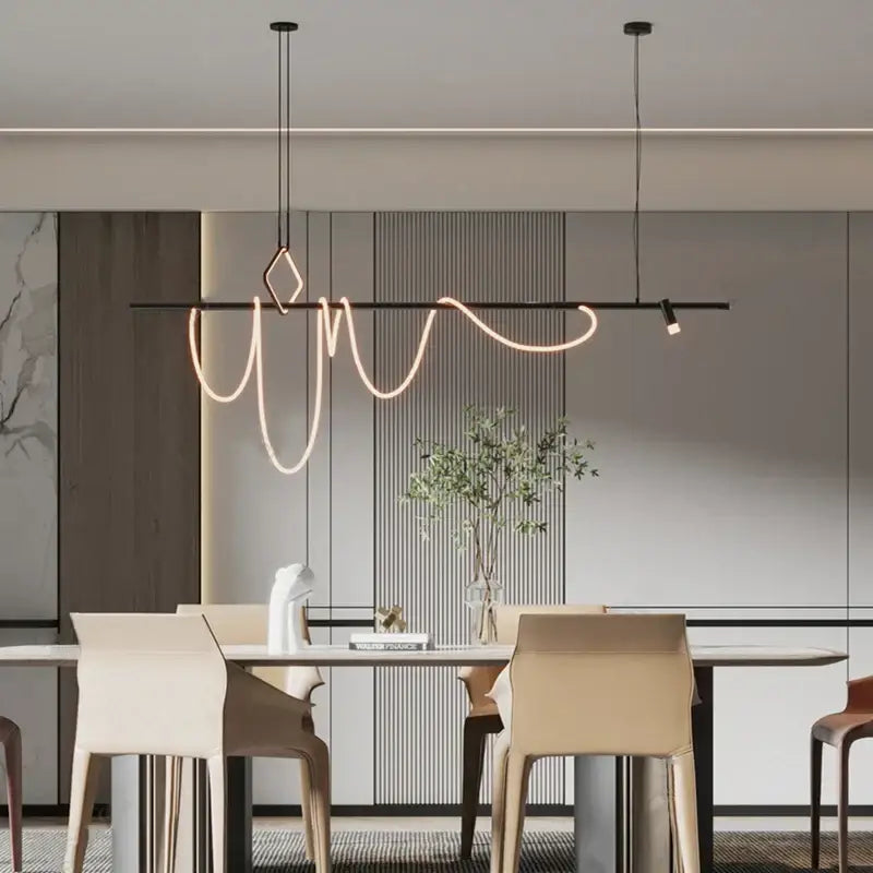 Modern black decorbites led chandelier with warm curved led strips and geometric diamond accent for home decor