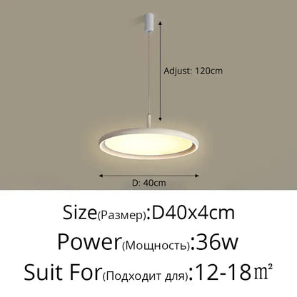 White circular DecorBites LED chandelier pendant light with sleek modern design and adjustable hanging length for home use