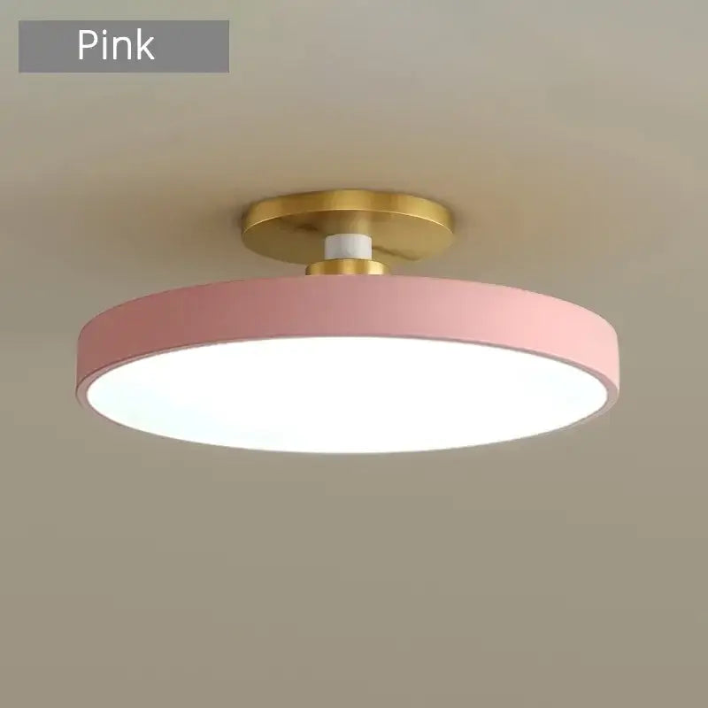 Decorbites™ led chandelier lights featuring a pink circular ceiling light with a gold-toned metal base for indoor use
