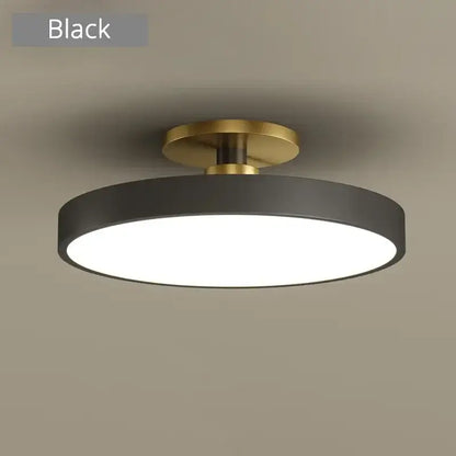 DecorBites LED chandelier lights featuring a black matte circular light with brass mount for modern indoor use