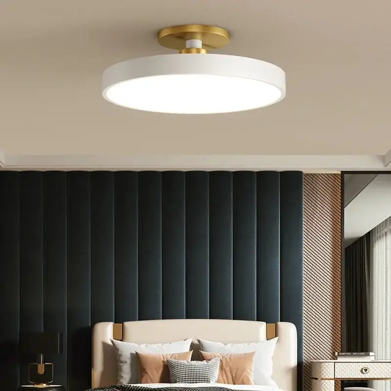 Decorbites™ led chandelier lights featuring a modern round ceiling light with white diffuser and gold metal fixture
