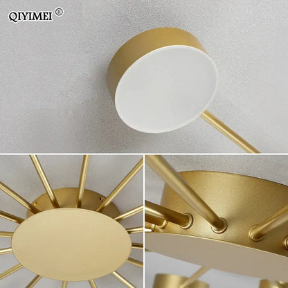 Gold-finished decorbites led chandelier with sleek radial arms and circular white diffuser for modern indoor lighting