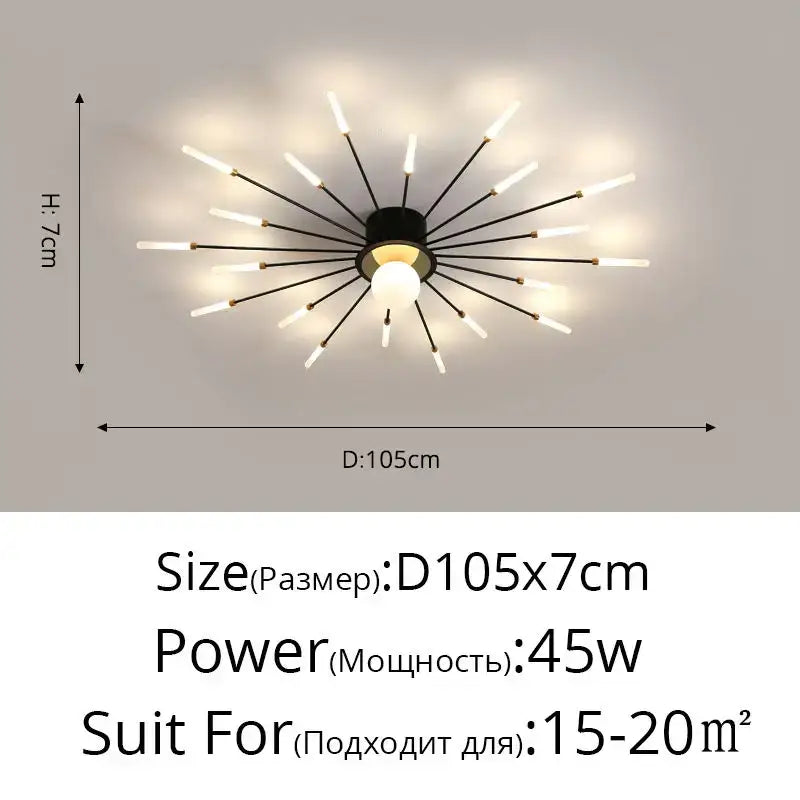 Black and white starburst DecorBites led chandelier lights with slender arms for modern indoor living room lighting