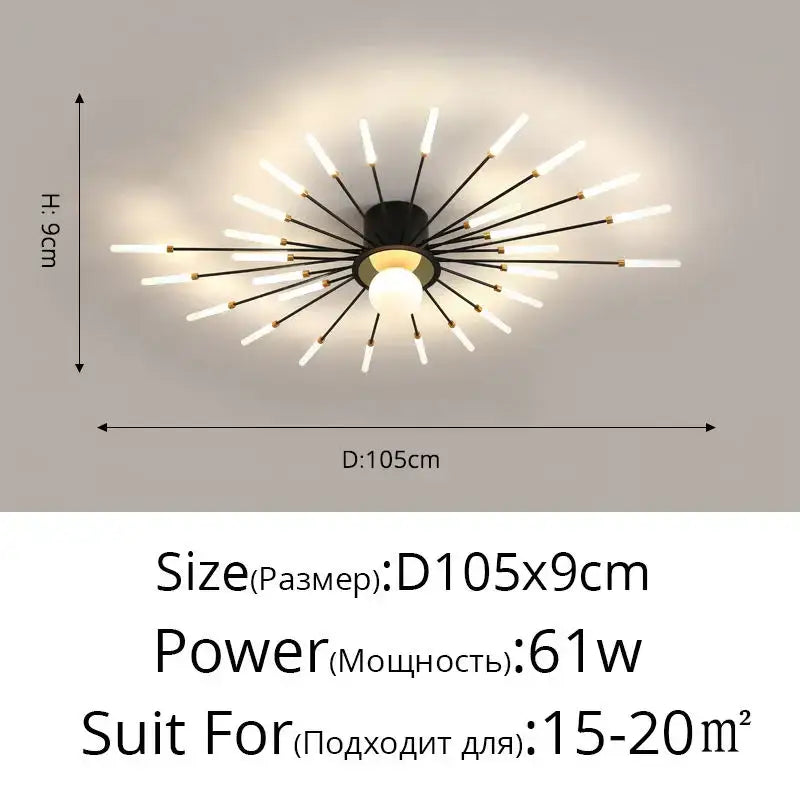 Black and gold starburst decorbites led chandelier with frosted glass rods modern indoor lighting for living room bedroom