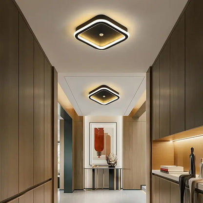 Modern square decorbites led chandelier with sleek black frame and glowing white led ring for indoor lighting