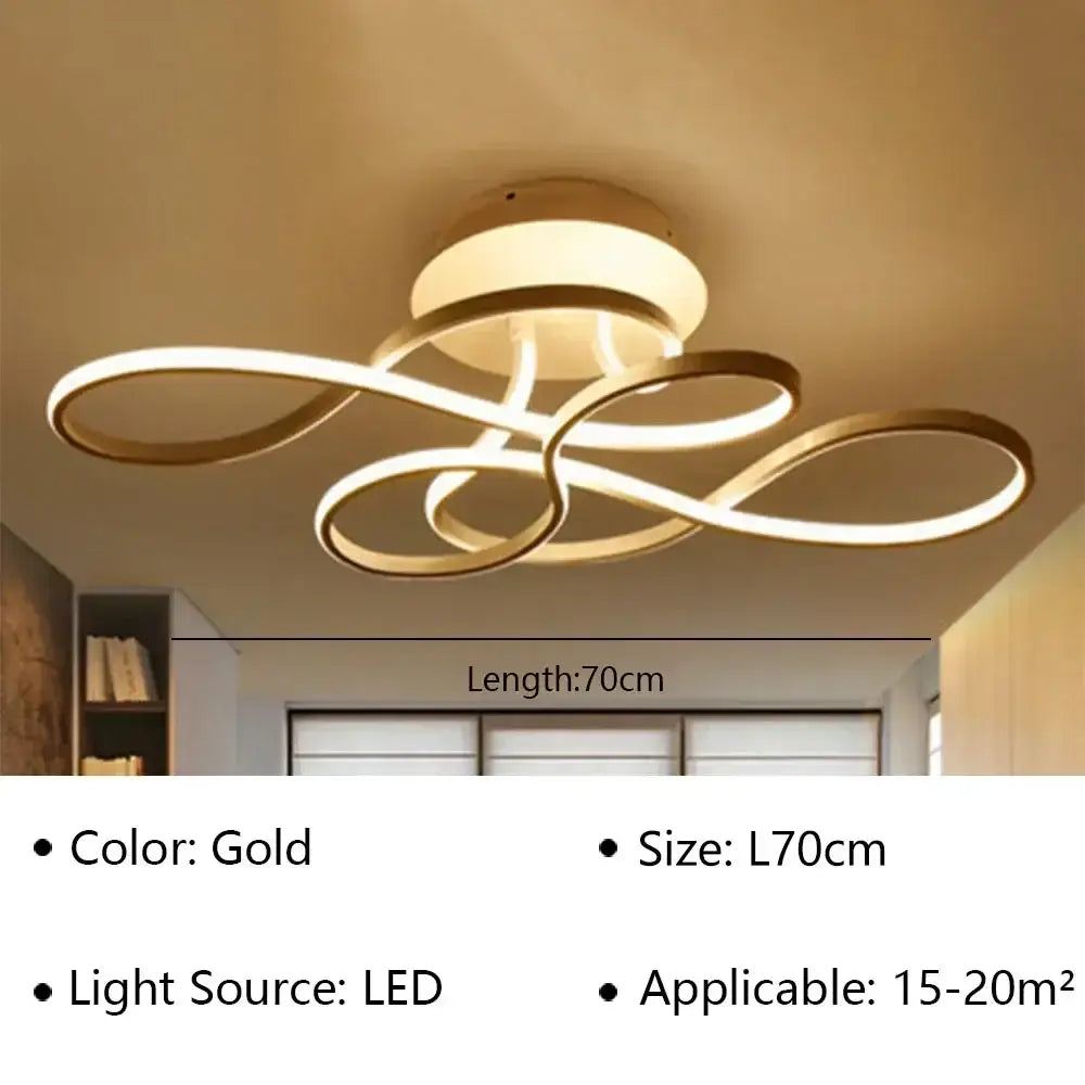 Gold infinity-loop led ceiling lamp by decorbites with modern sleek design for living dining bedroom lighting