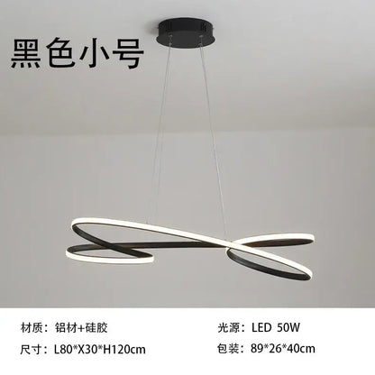 Modern black and white led chandelier with sleek intertwined circular rings by decorbites led for home and hotel decor