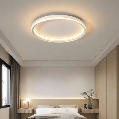 DecorBites led chandelier with a modern circular white frame and warm ambient glow for indoor living spaces
