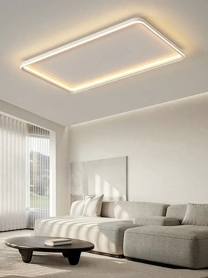 Modern rectangular decorbites led chandelier with sleek white frame and warm led glow for indoor living spaces